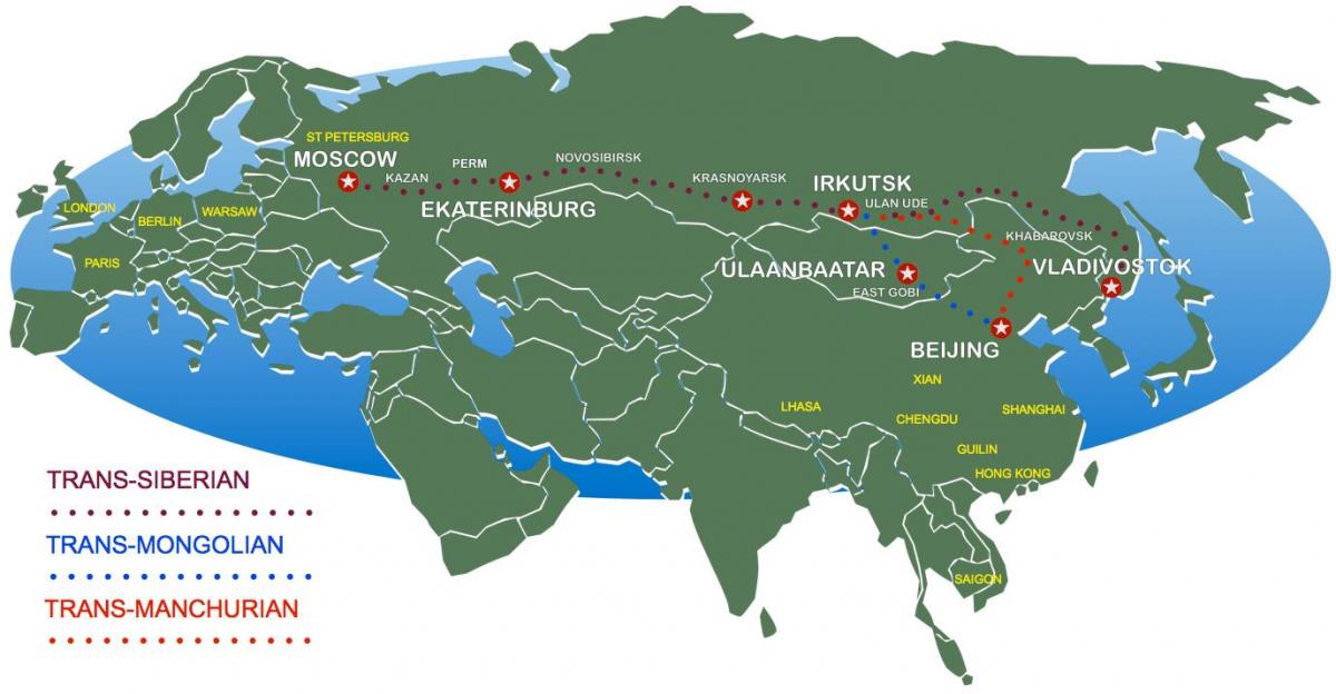 Пекин Москва поезд маршрут на карте